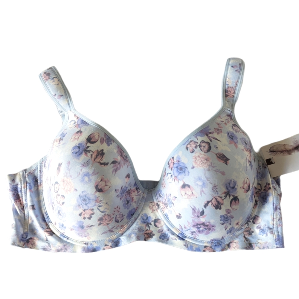 Jessica Simpson Bra 42C Floral Bra Light Blue Purple Back Smoothing Underwire